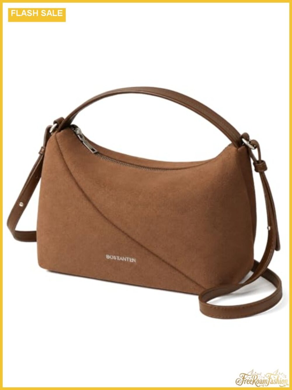 Vegan Suede Leather Crossbody Hobo Bag with Adjustable Strap